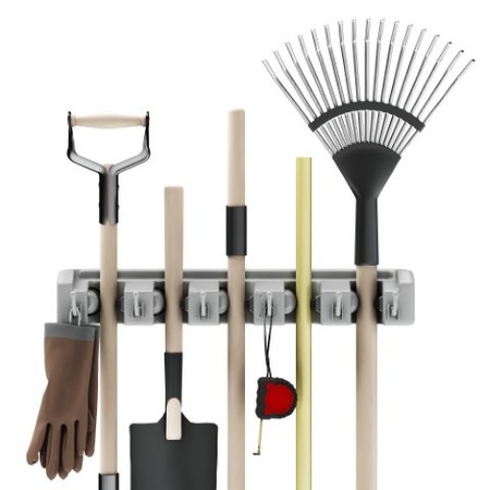 FLEMING SUPPLY Shovel, Rake and Tool Holder with Hooks, Wall Mounted Organizer for Home, and Garden Tools 282590UFH